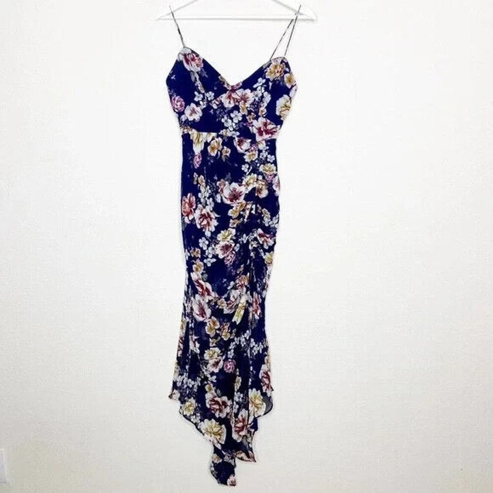Nicholas Garden Rose Floral Drawstring Leg Slit Silk Maxi Dress Sz 4 - Picture 2 of 11